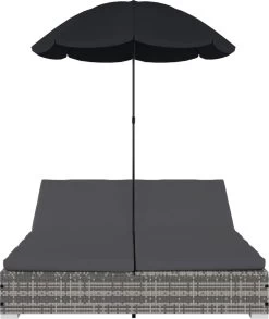 Prolenta Premium - Loungebed Met Parasol Poly Rattan Grijs -Tuinmeubel Winkel 1011x1200