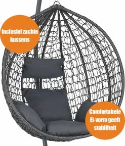 Bircim Hangstoel Ei/Egg-Vorm Met Dikke Kussens - Voor Binnen En Buiten - Incl. Standaard, Onderstel & Kussens - Antraciet -Tuinmeubel Winkel 1027x1200 1