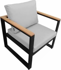 Loungeset 5 Plaatsen Van Aluminium En Eucalyptus – NAZCA – Antraciet Structuur, Lichtgrijs Kussens -Tuinmeubel Winkel 1045x1200 2