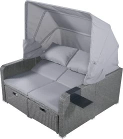 Polyrattan Patio Rieten Meubels Set Voor 2 Personen-Outdoor Rattan Sofa Set Met Intrekbare Luifel-lounge Bank-PE Rotan Loveseat Voor Achtertuin Veranda Tuin Zwembad Balkon-grijs -Tuinmeubel Winkel 1067x1200