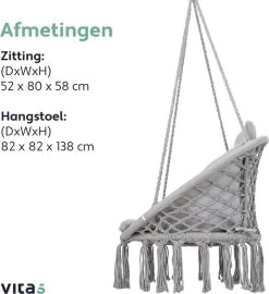 Vita5 Macramé Hangstoel - Voor Binnen En Buiten - Zonder Standaard - Incl. Kussen, Boekenvak En Beschermhoes - Tot 150kg - Grijs 18 Vita5 Macramé Hangstoel - Voor Binnen En Buiten - Zonder Standaard - Incl. Kussen, Boekenvak En Beschermhoes - Tot 150kg - Grijs -Tuinmeubel Winkel 1099x1200