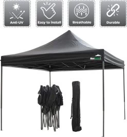 MaxxGarden Easy-up Partytent - 3x3m - Standaard - Waterdicht - Opvouwbaar - Inclusief Draagtas - Zwart -Tuinmeubel Winkel 1109x1200 1