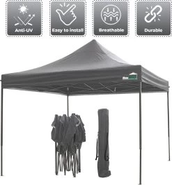 MaxxGarden Easy-up Partytent - 3x3m - Standaard - Waterdicht - Opvouwbaar - Inclusief Draagtas - Antraciet -Tuinmeubel Winkel 1115x1200 2