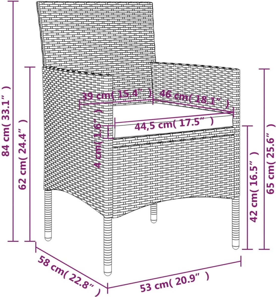 VidaXL 5-delige Tuinset Met Kussens Zwart 3 VidaXL 5-delige Tuinset Met Kussens Zwart - Afbeelding 3