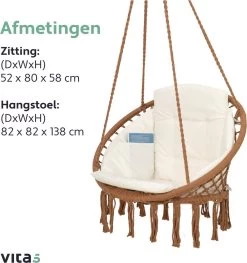 Vita5 Macramé Hangstoel - Voor Binnen En Buiten - Zonder Standaard - Incl. Kussen, Boekenvak En Beschermhoes - Tot 150kg - Bruin/Beige 18 Vita5 Macramé Hangstoel - Voor Binnen En Buiten - Zonder Standaard - Incl. Kussen, Boekenvak En Beschermhoes - Tot 150kg - Bruin/Beige -Tuinmeubel Winkel 1125x1200