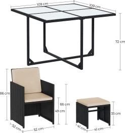 Tuinmeubelset - Tuinset 4 6 8 Persoons - Eettafel En Stoelen - Set Van 9 - Terras - Tuintafel - Salontafel Met Glazen Oppervlak - Zwart Beige -Tuinmeubel Winkel 1127x1200 2