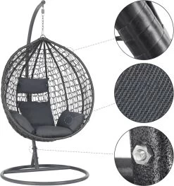 Bircim Hangstoel Ei/Egg-Vorm Met Dikke Kussens - Voor Binnen En Buiten - Incl. Standaard, Onderstel & Kussens - Antraciet -Tuinmeubel Winkel 1129x1200