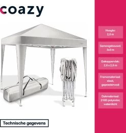 Coazy Waterdichte Partytent 3x3 Meter Opvouwbaar - Paviljoen - Easy Up - Pop-up Tent Met Haringen, Touw En Anti Slip Poten - Waterdicht - Partytenten Weerbestendig -Tuinmeubel Winkel 1131x1200 5