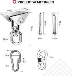 Ophangsysteem - Plafondhaak RVS - Ophanghaak TRX - Hangstoel Buiten - Hangstoel Binnen – Schommelstoel - Schommel - Bokszakken - RVS - 300kg -Tuinmeubel Winkel 1137x1200