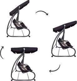 Springos Schommelbank | Linda-Schommel | 3-zits | Waterafstotend | Inclusief 2 Kussens | Verstelbare Luifel | 162 X 200 X 120 Cm | Zwart -Tuinmeubel Winkel 1139x1200