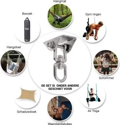 Ophangsysteem - Plafondhaak RVS - Ophanghaak TRX - Hangstoel Buiten - Hangstoel Binnen – Schommelstoel - Schommel - Bokszakken - RVS - 300kg -Tuinmeubel Winkel 1146x1200 1
