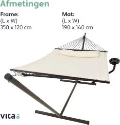 Vita5 Hangmat Met Standaard En Spreidstok – 2 Persoons – Incl. Bekerhouder - Afneembaar Kussen – Uv-bestendig – Beige -Tuinmeubel Winkel 1152x1200