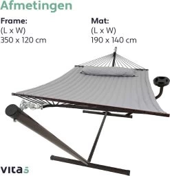 Vita5 Hangmat Met Standaard En Spreidstok – 2 Persoons – Incl. Bekerhouder - Afneembaar Kussen – Uv-bestendig – Lichtgrijs -Tuinmeubel Winkel 1153x1200 2