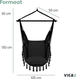 Vita5 XXL Hangstoel - Binnen&Buiten Hangnest - Incl. 2 Kussens En Boekenvak - Volwassenen&Kinderen - Hangmatstoel Tot 225kg - Zwart -Tuinmeubel Winkel 1159x1200 2