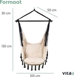 Vita5 XXL Hangstoel | Binnen&Buiten Hangnest | Incl. 2 Kussens En Boekenvak | Volwassenen&Kinderen | Hangmatstoel Tot 225kg | Beige -Tuinmeubel Winkel 1159x1200 3