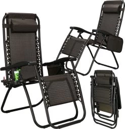 Springos Tuinstoel | Ligstoel | Opvouwbaar | Verstelbaar | Ergonomische Hoofdsteun | Bruin / Zwart -Tuinmeubel Winkel 1166x1200