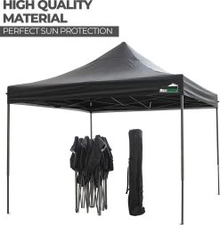 MaxxGarden Easy-up Partytent - 3x3m - Standaard - Waterdicht - Opvouwbaar - Inclusief Draagtas - Zwart -Tuinmeubel Winkel 1173x1200