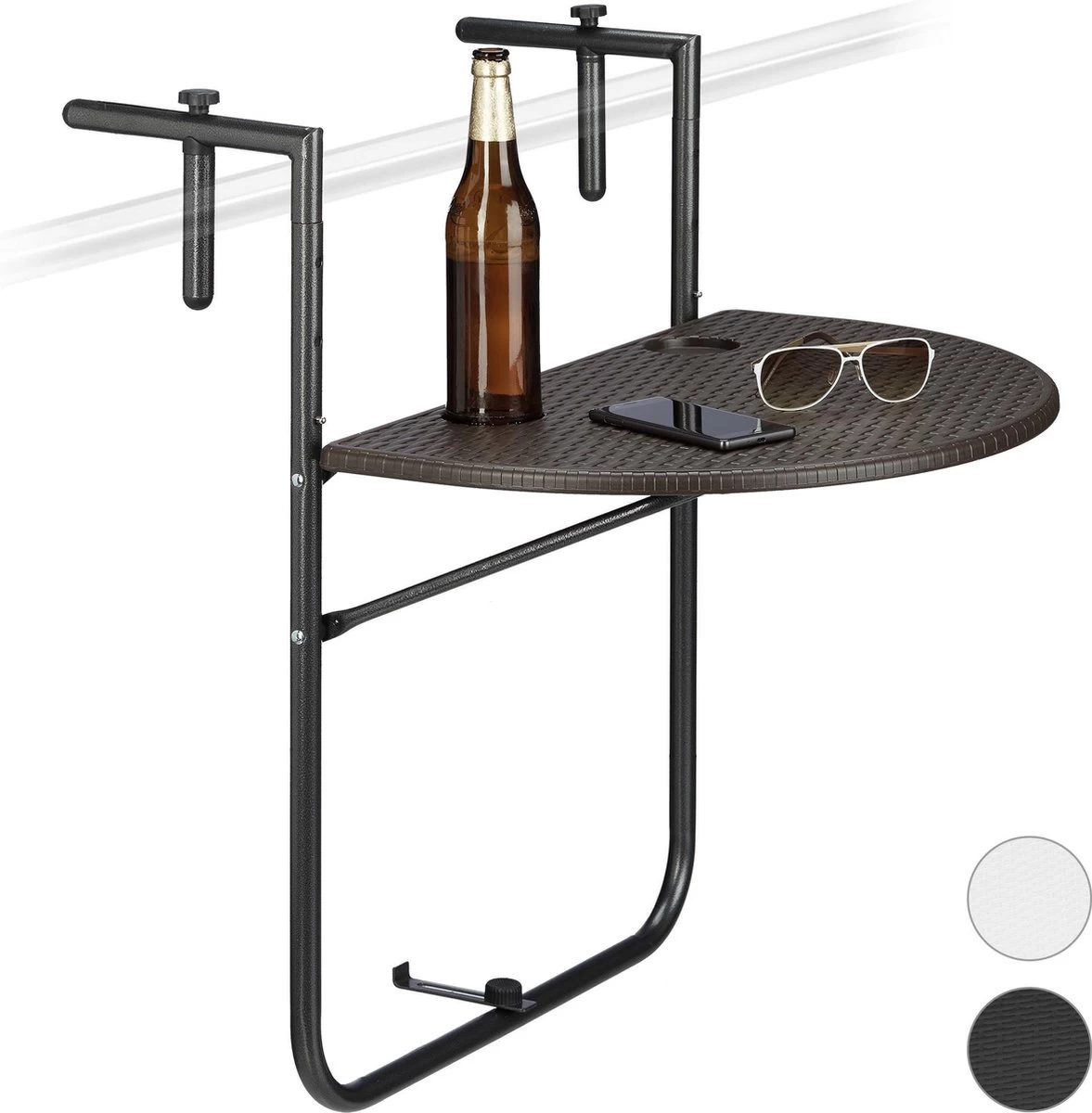 Relaxdays Balkontafel Inklapbaar, Balkon Tafel Rotan, Hangtafel Reling - Zwart 2 Relaxdays Balkontafel Inklapbaar, Balkon Tafel Rotan, Hangtafel Reling - Zwart - Afbeelding 2