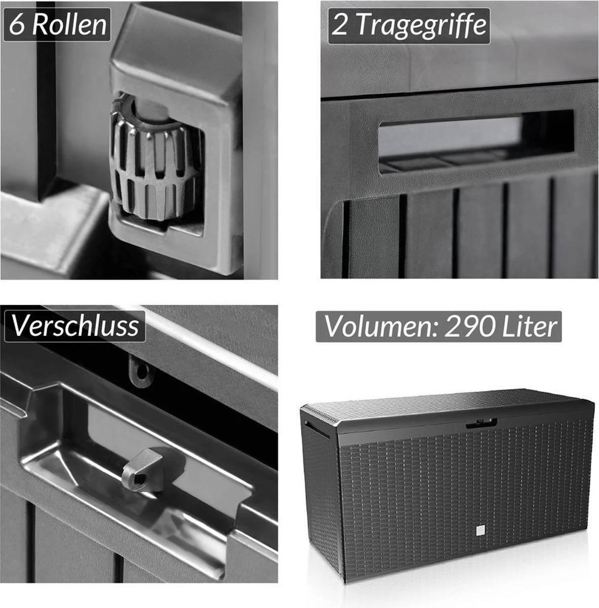Prosperplast Opbergbox Met Deksel – Waterdicht Wielen 290 L -Antraciet 3 Prosperplast Opbergbox Met Deksel – Waterdicht Wielen 290 L -Antraciet - Afbeelding 3