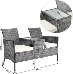 Casaria Polyrattan Tuinbank - Incl. Tafel & Kussens 7 Cm - Grijs -Tuinmeubel Winkel 1185x1200 3