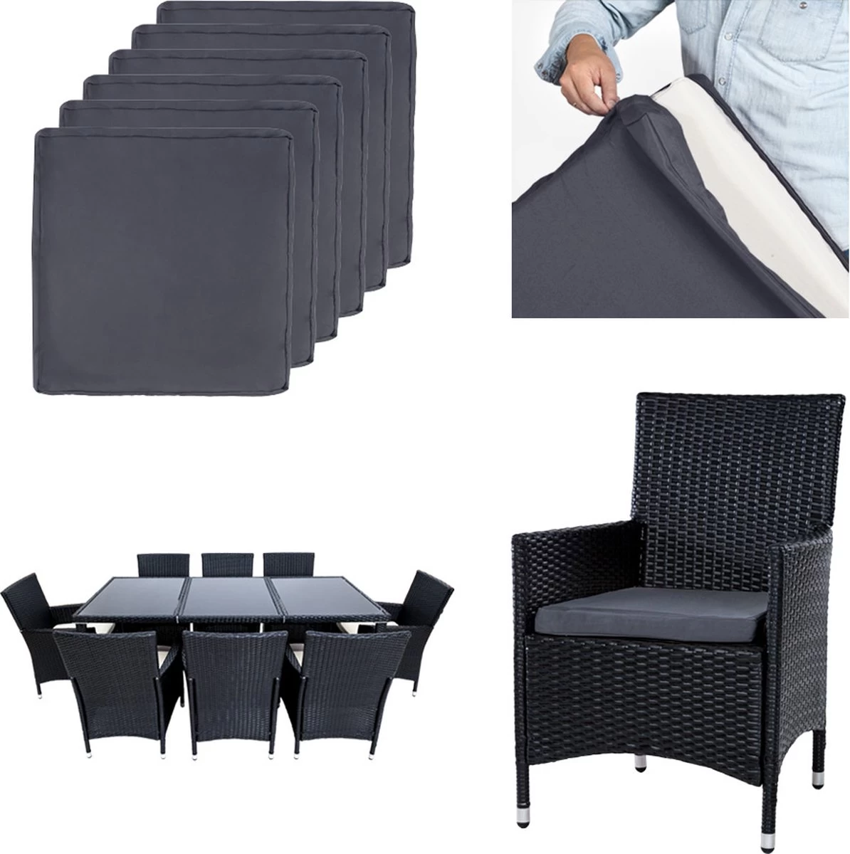 Tectake - Tuinmeubelset - 8 Persoons - Zwart 7 Tectake - Tuinmeubelset - 8 Persoons - Zwart - Afbeelding 7