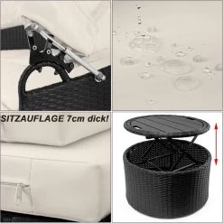 Casaria Polyrattan Zonne-Eiland Ø185cm – Incl. Kussens - Zwart Crème -Tuinmeubel Winkel 1198x1200 8