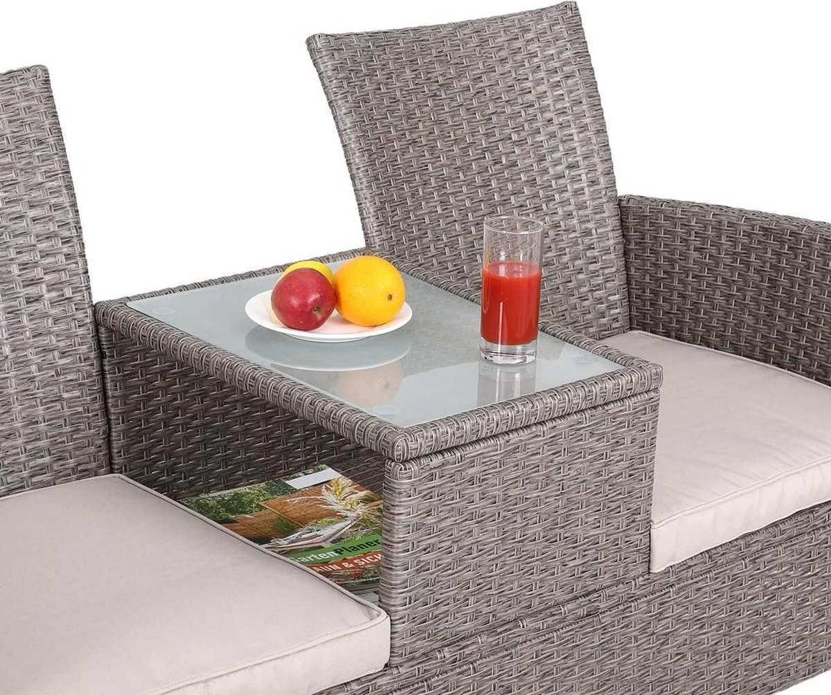 Casaria Tuinbank Polyrattan - 2-Zits Incl.Tafel - Weerbestendig Beige 6 Casaria Tuinbank Polyrattan - 2-Zits Incl.Tafel - Weerbestendig Beige - Afbeelding 6