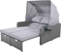 Polyrattan Patio Rieten Meubels Set Voor 2 Personen-Outdoor Rattan Sofa Set Met Intrekbare Luifel-lounge Bank-PE Rotan Loveseat Voor Achtertuin Veranda Tuin Zwembad Balkon-grijs -Tuinmeubel Winkel 1200x1032