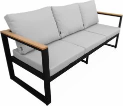Loungeset 5 Plaatsen Van Aluminium En Eucalyptus – NAZCA – Antraciet Structuur, Lichtgrijs Kussens -Tuinmeubel Winkel 1200x1035 1