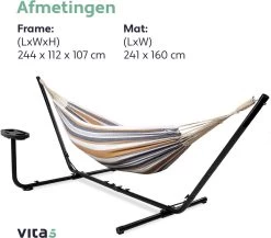 Vita5 Hangmat Met Standaard – 2 Persoons – Incl. Bekerhouder – 205kg Draaggewicht – Blauw/Wit/Bruin -Tuinmeubel Winkel 1200x1056 1