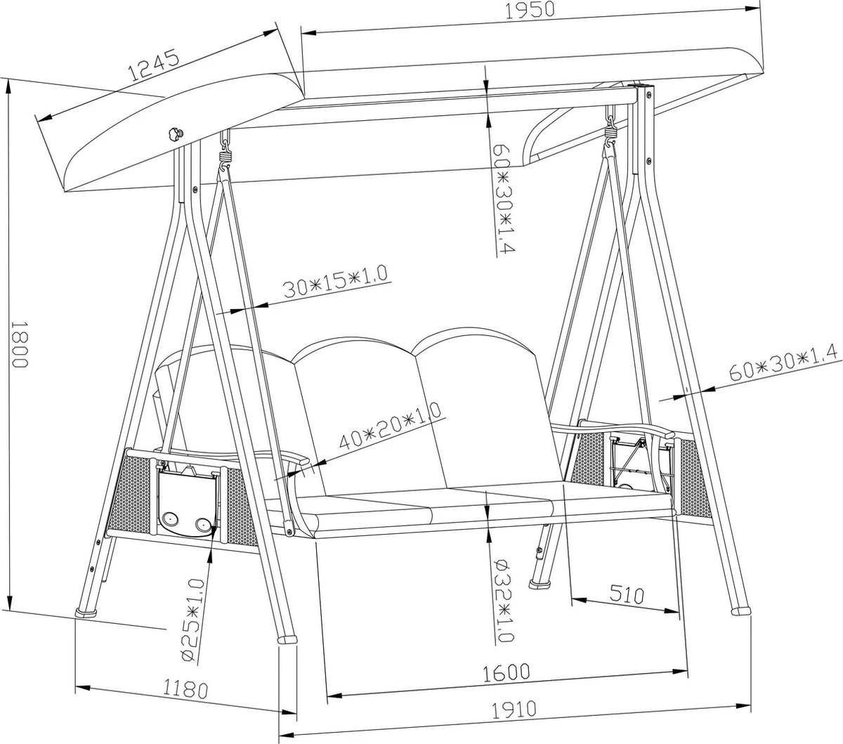 SORARA® Luxe Schommelbank Met Zonnescherm - Bruin - Zware Kwaliteit. 2 SORARA® Luxe Schommelbank Met Zonnescherm - Bruin - Zware Kwaliteit. - Afbeelding 2