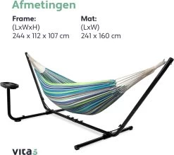 Vita5 Hangmat Met Standaard – 2 Persoons – Incl. Bekerhouder – 205kg Draaggewicht – Groen/Blauw -Tuinmeubel Winkel 1200x1063 2
