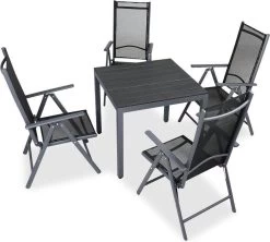 Tuinset 4 + 1 Klapstoelen Tuintafel – Aluminium 80x80cm - Grijs -Tuinmeubel Winkel 1200x1080 2