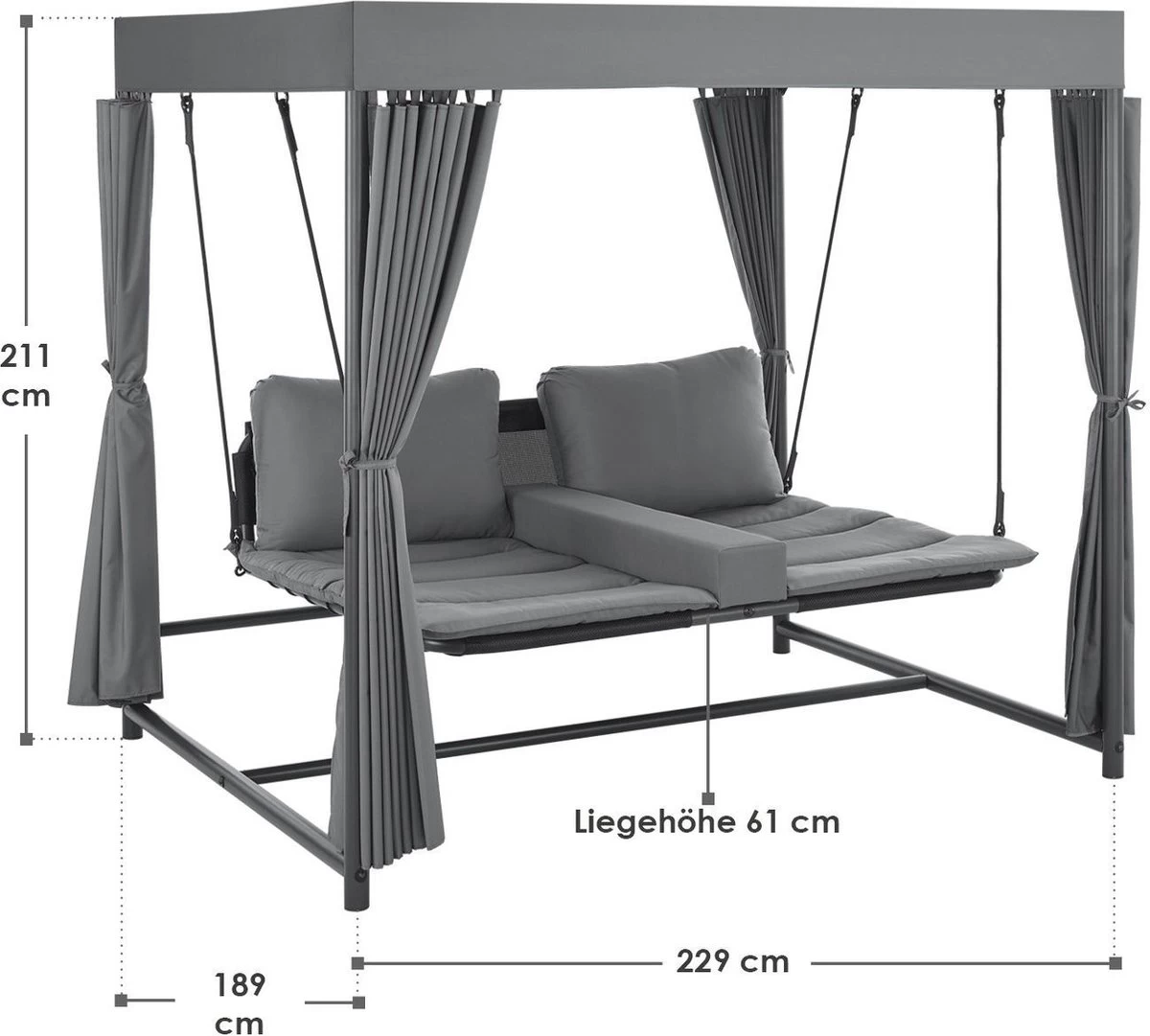 Schommelbank / Ligbank Kassandra - Donkergrijs 7 Schommelbank / Ligbank Kassandra - Donkergrijs - Afbeelding 7