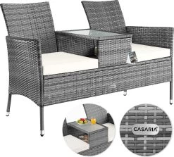 Casaria Polyrattan Tuinbank - Incl. Tafel & Kussens 7 Cm - Grijs -Tuinmeubel Winkel 1200x1084