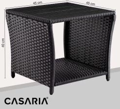 Casaria Polyrattan Bijzettafel - WPC Tafelblad 45x45x40cm – Zwart -Tuinmeubel Winkel 1200x1090