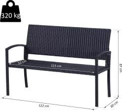 Outsunny Polyrotan Tuinbank 2-zits Parkbank Bank Staal Zwart 867-022 -Tuinmeubel Winkel 1200x1093