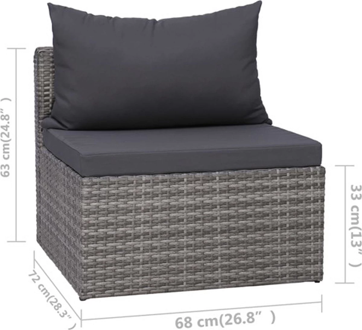 VidaXL 3-delige Loungeset Met Kussens Poly Rattan Grijs 3 VidaXL 3-delige Loungeset Met Kussens Poly Rattan Grijs - Afbeelding 3