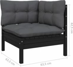 VidaXL 3-delige Loungeset Met Kussens Massief Grenenhout Zwart -Tuinmeubel Winkel 1200x1103