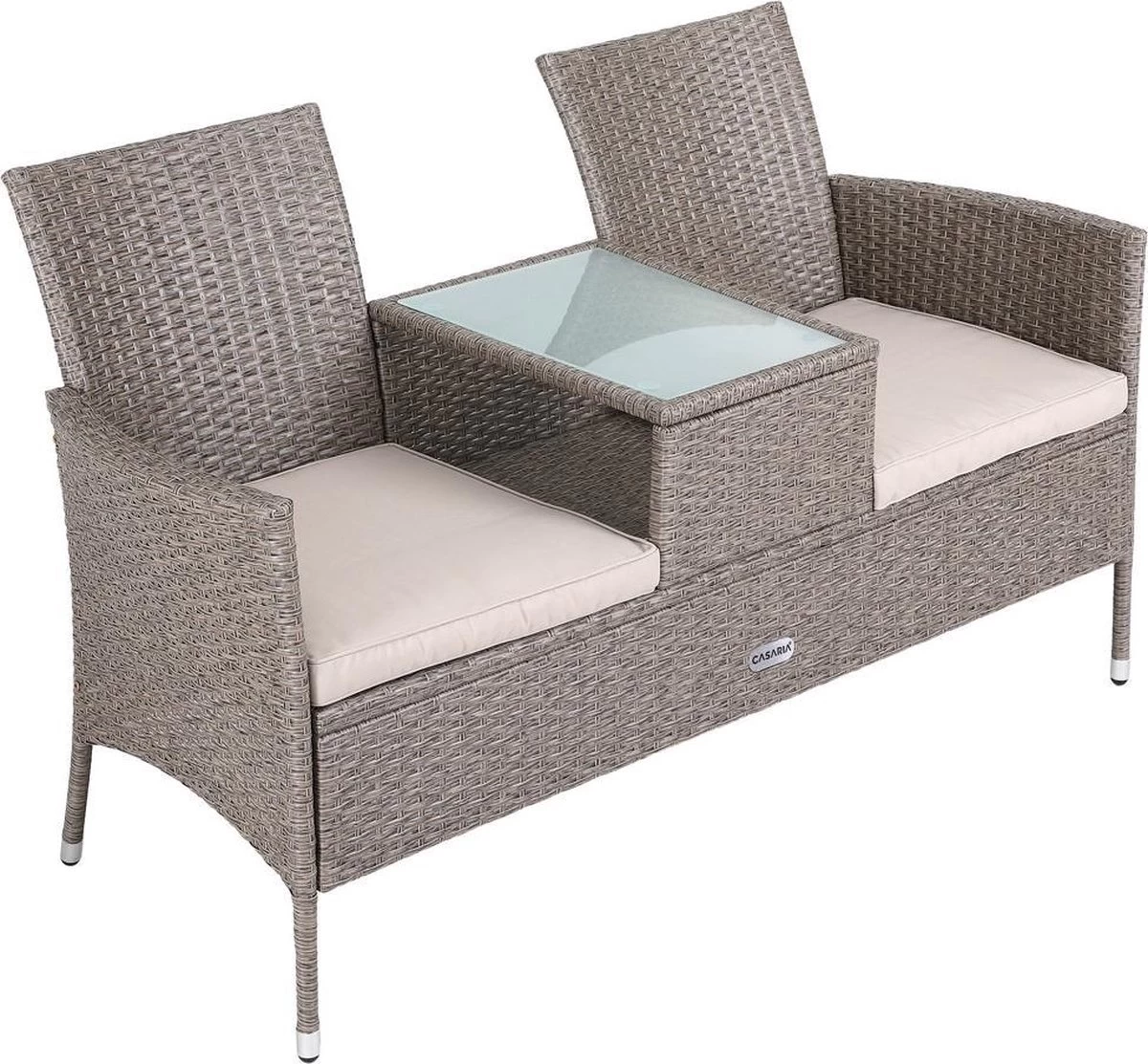 Casaria Tuinbank Polyrattan - 2-Zits Incl.Tafel - Weerbestendig Beige 2 Casaria Tuinbank Polyrattan - 2-Zits Incl.Tafel - Weerbestendig Beige - Afbeelding 2