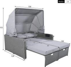 Polyrattan Patio Rieten Meubels Set Voor 2 Personen-Outdoor Rattan Sofa Set Met Intrekbare Luifel-lounge Bank-PE Rotan Loveseat Voor Achtertuin Veranda Tuin Zwembad Balkon-grijs -Tuinmeubel Winkel 1200x1130