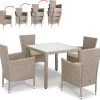 Casaria Polyrattan Tuinset - 4 Stoelen & Tafel 90x90 Cm - Beige Grijs