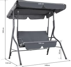 Merkloos Casaria Hollywood Schommel - Antraciet - Incl. Zonnekap -Tuinmeubel Winkel 1200x1139