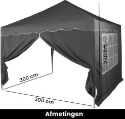 Easy Up Partytent - Partytent - Paviljoen - Partytent Opvouwbaar - Partytent 3x3 - Partytent Met Zijwanden - Inclusief Trolley - Waterdicht - UV 50+ Bescherming - Met Ramen - 16 Kg - Staal - Antraciet - 300 X 300 Cm -Tuinmeubel Winkel 1200x1142 2
