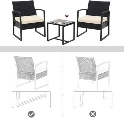Songmics Tuinmeubelset, 3-delige Set, Van Polyrotan, Voor Outdoor, Terras, Balkon, Tuin, Eenvoudige Montage, Bijzettafel En 2 Stoelen, Zwart-beige -Tuinmeubel Winkel 1200x1143 2