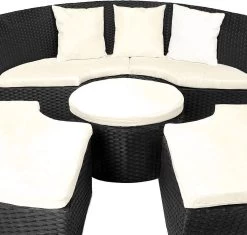 Casaria Polyrattan Zonne-Eiland Ø185cm – Incl. Kussens - Zwart Crème -Tuinmeubel Winkel 1200x1144