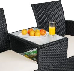 Casaria Polyrattan Tuinbank - Incl. Kussen - 143x55x88 Cm Zwart -Tuinmeubel Winkel 1200x1155