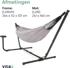 Vita5 Hangmat Met Standaard – 2 Persoons – Incl. Bekerhouder – 205kg Draaggewicht – Grijs 17 Vita5 Hangmat Met Standaard – 2 Persoons – Incl. Bekerhouder – 205kg Draaggewicht – Grijs -Tuinmeubel Winkel 1200x1155 3