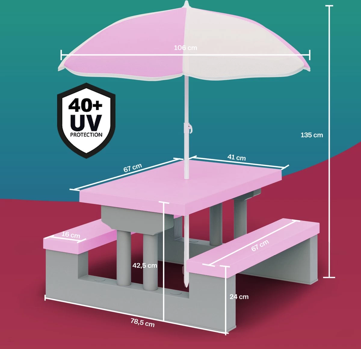 Spielwerk Kinder Tuinset – Incl. Parasol UV-bescherming - Roze Grijs 2 Spielwerk Kinder Tuinset – Incl. Parasol UV-bescherming - Roze Grijs - Afbeelding 2