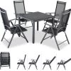 Tuinset 4 + 1 Klapstoelen Tuintafel – Aluminium 80x80cm - Grijs